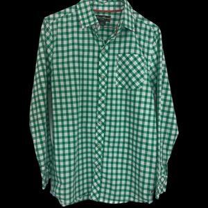 Eddie Bauer Kids XL Green White Gingham Plaid Long Sleeve Button Up Shirt Cotton
